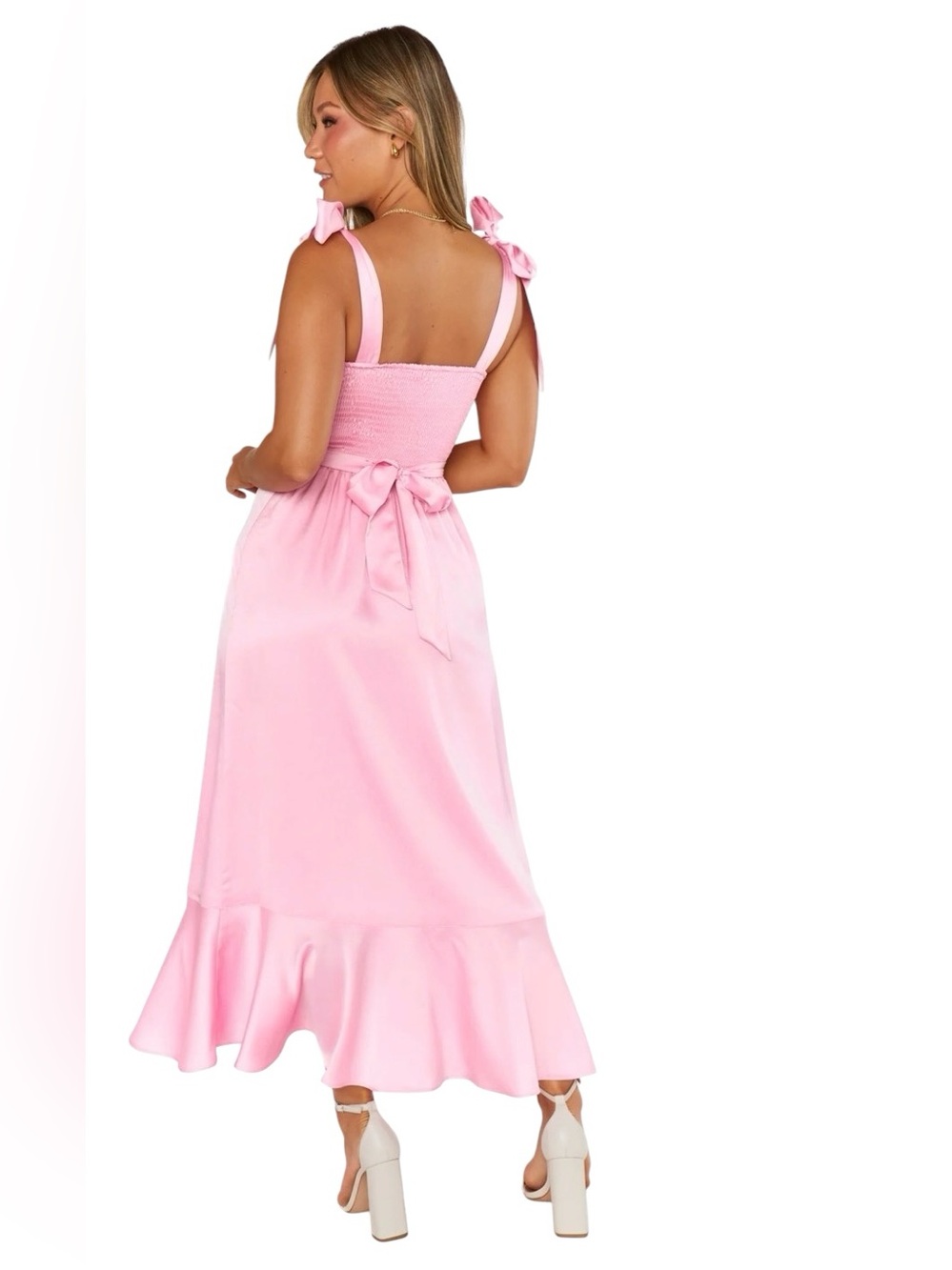 Show Me Your Mumu Garden Midi Dress Womens Large Light Pink Luxe Satin Lined - Picture 2 of 12